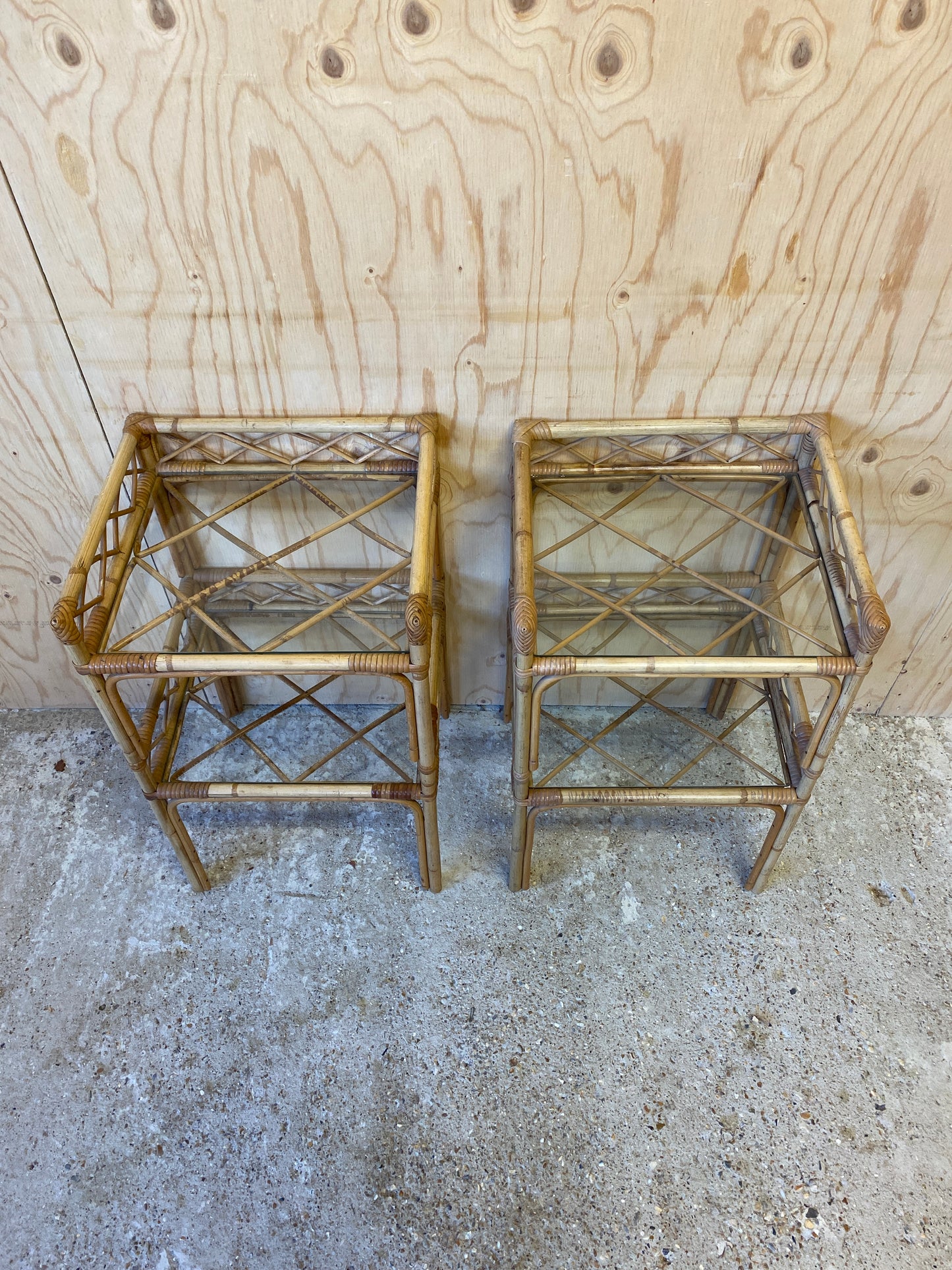 Retro Vintage Pair of Bamboo Bedside Tables