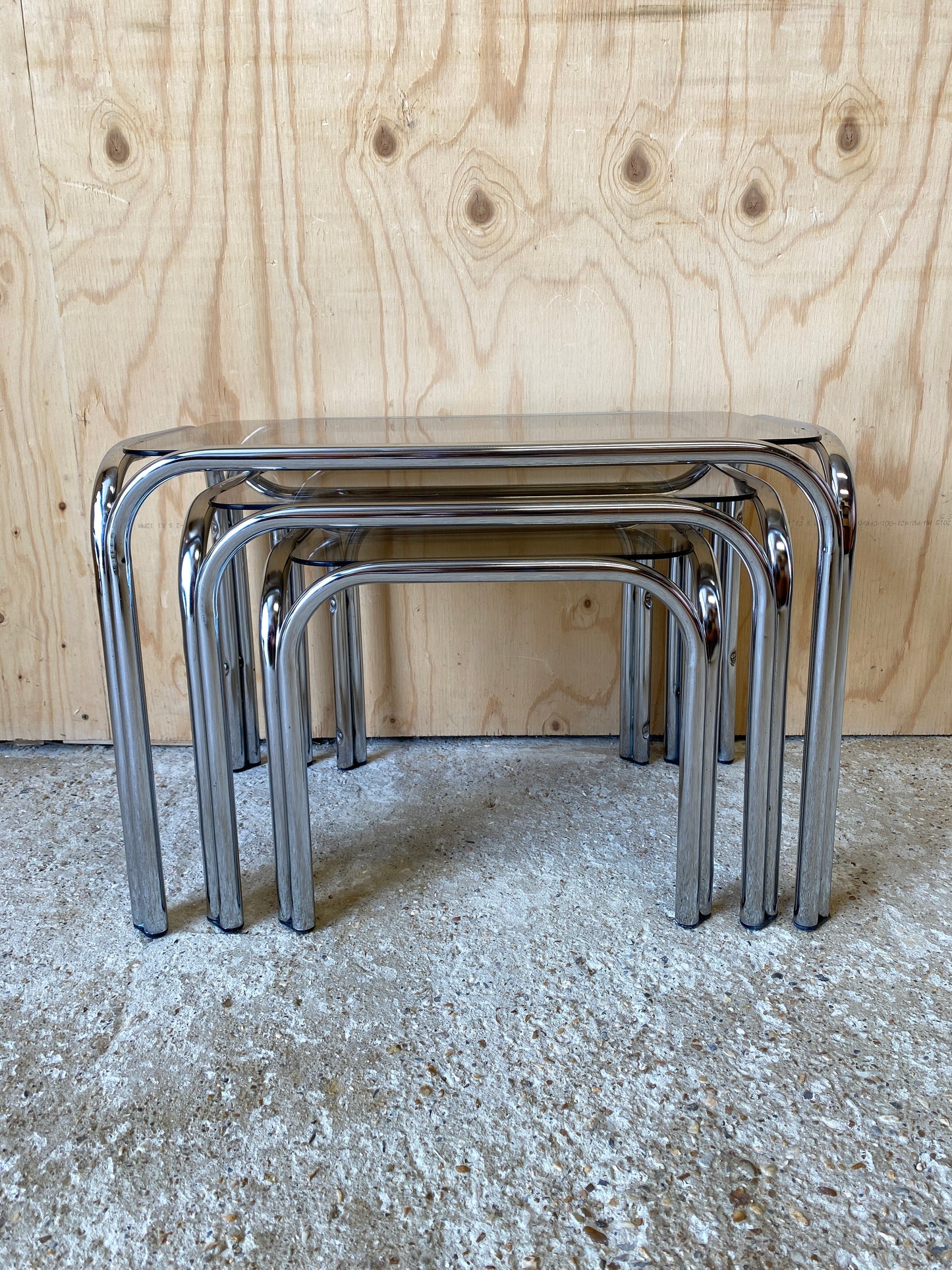 Nest of Chrome & Smoked Glass Tables