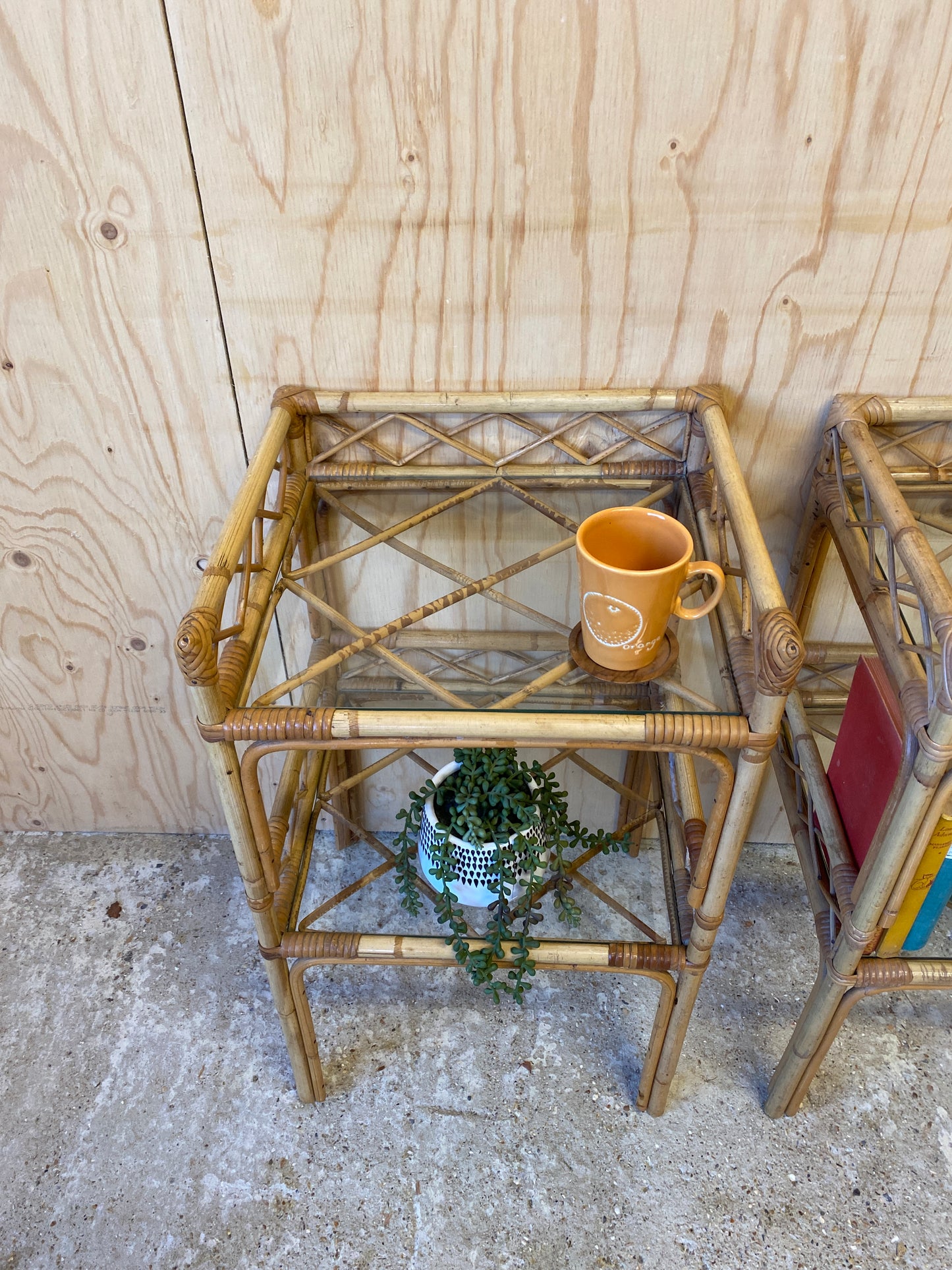 Retro Vintage Pair of Bamboo Bedside Tables