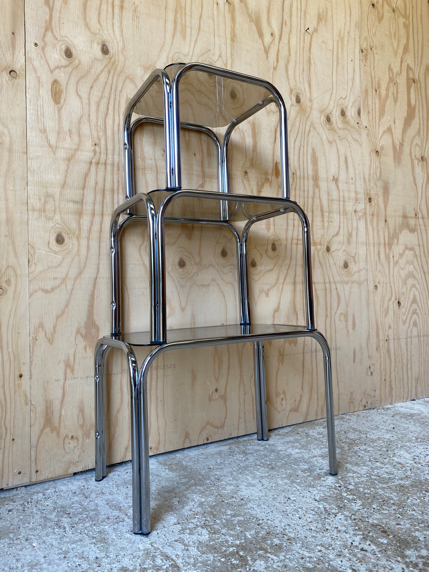 Nest of Chrome & Smoked Glass Tables