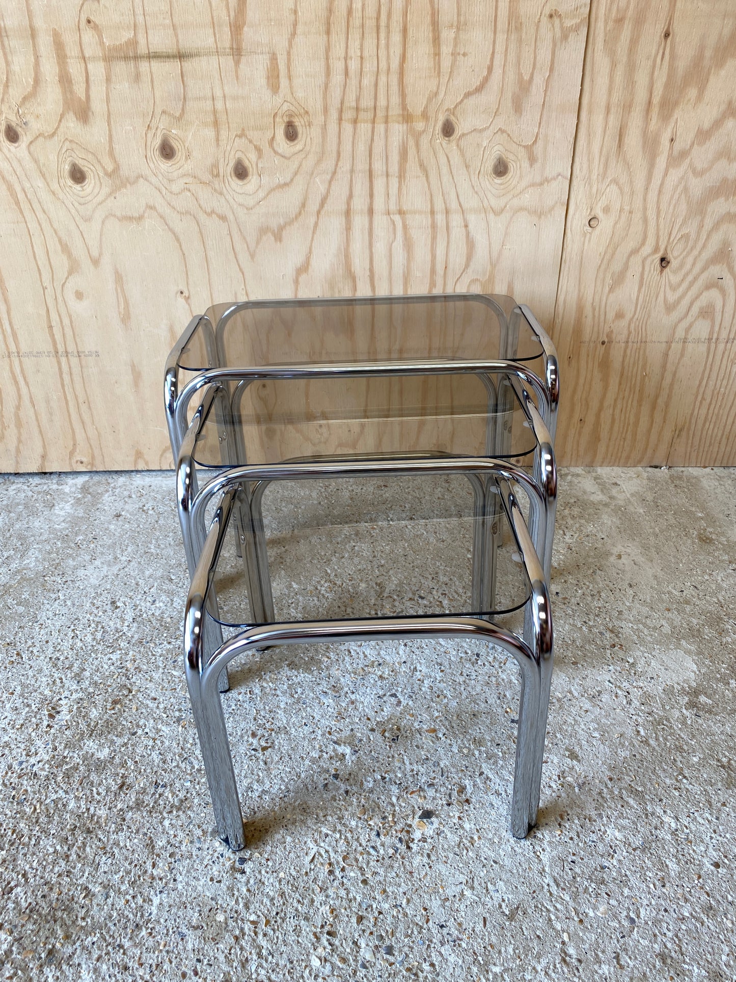 Nest of Chrome & Smoked Glass Tables