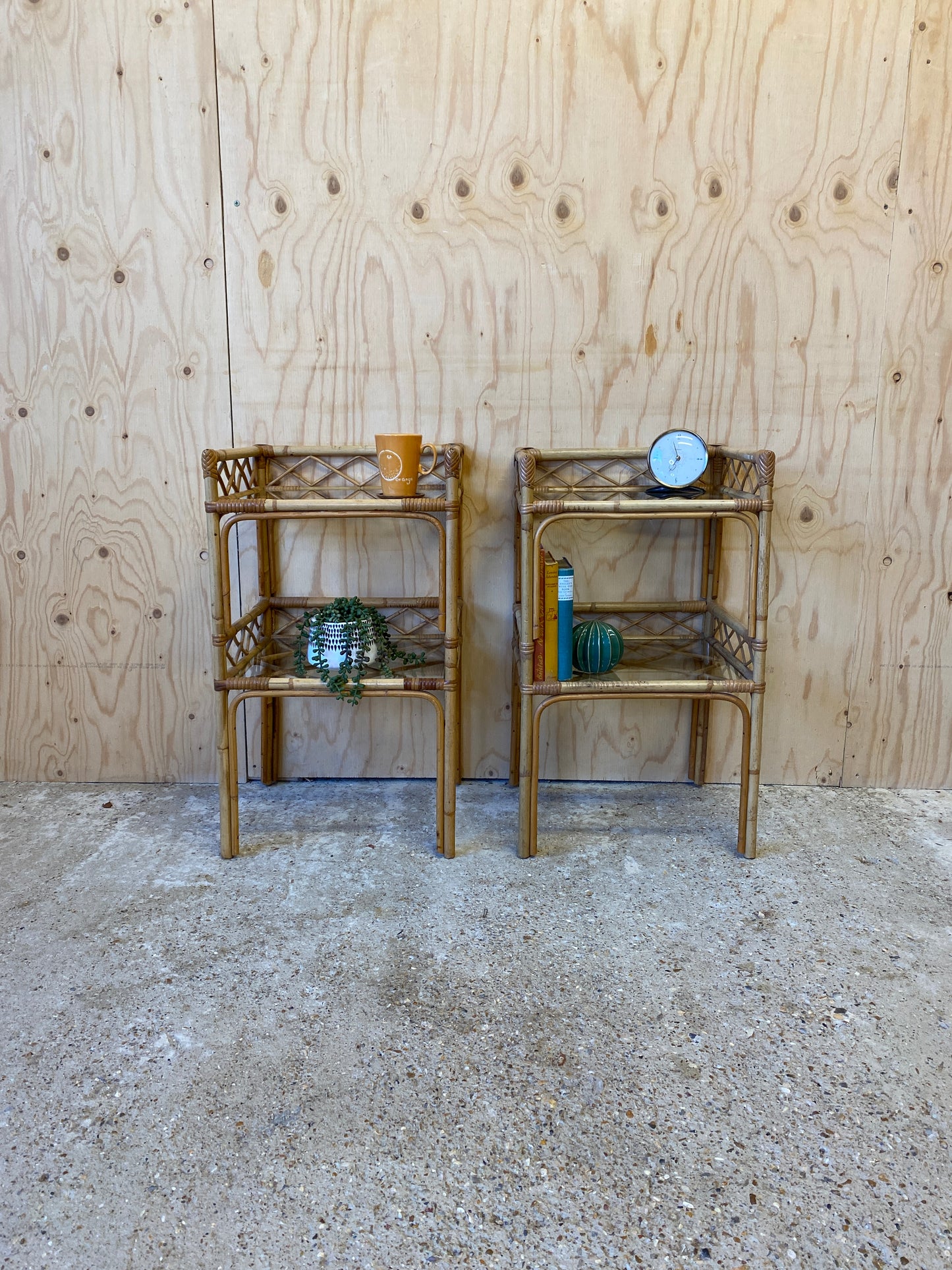 Retro Vintage Pair of Bamboo Bedside Tables
