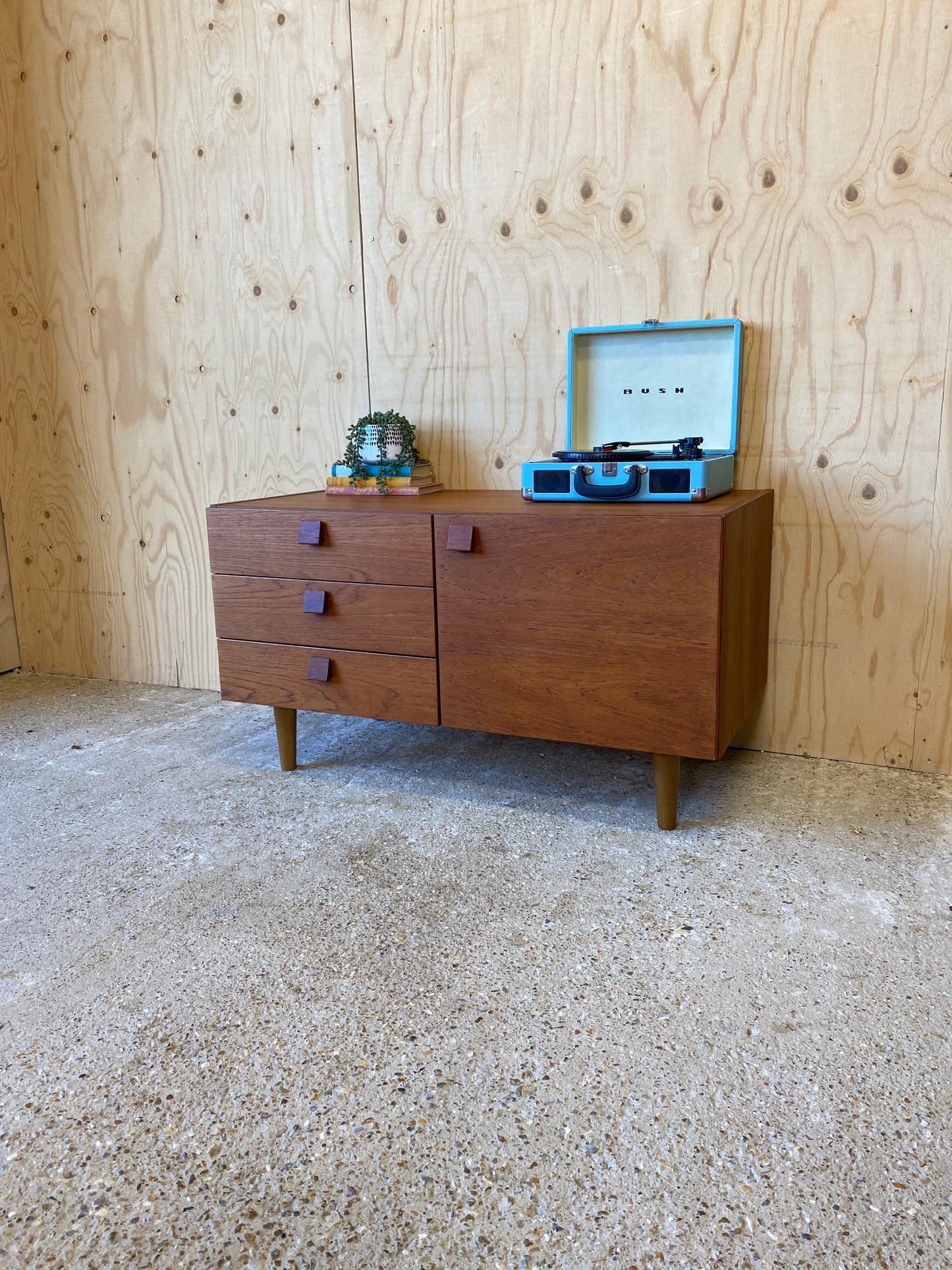 Vintage Retro Mid Century Sideboard by Danish Makers Domino Mobler on Wooden Tapered Legs