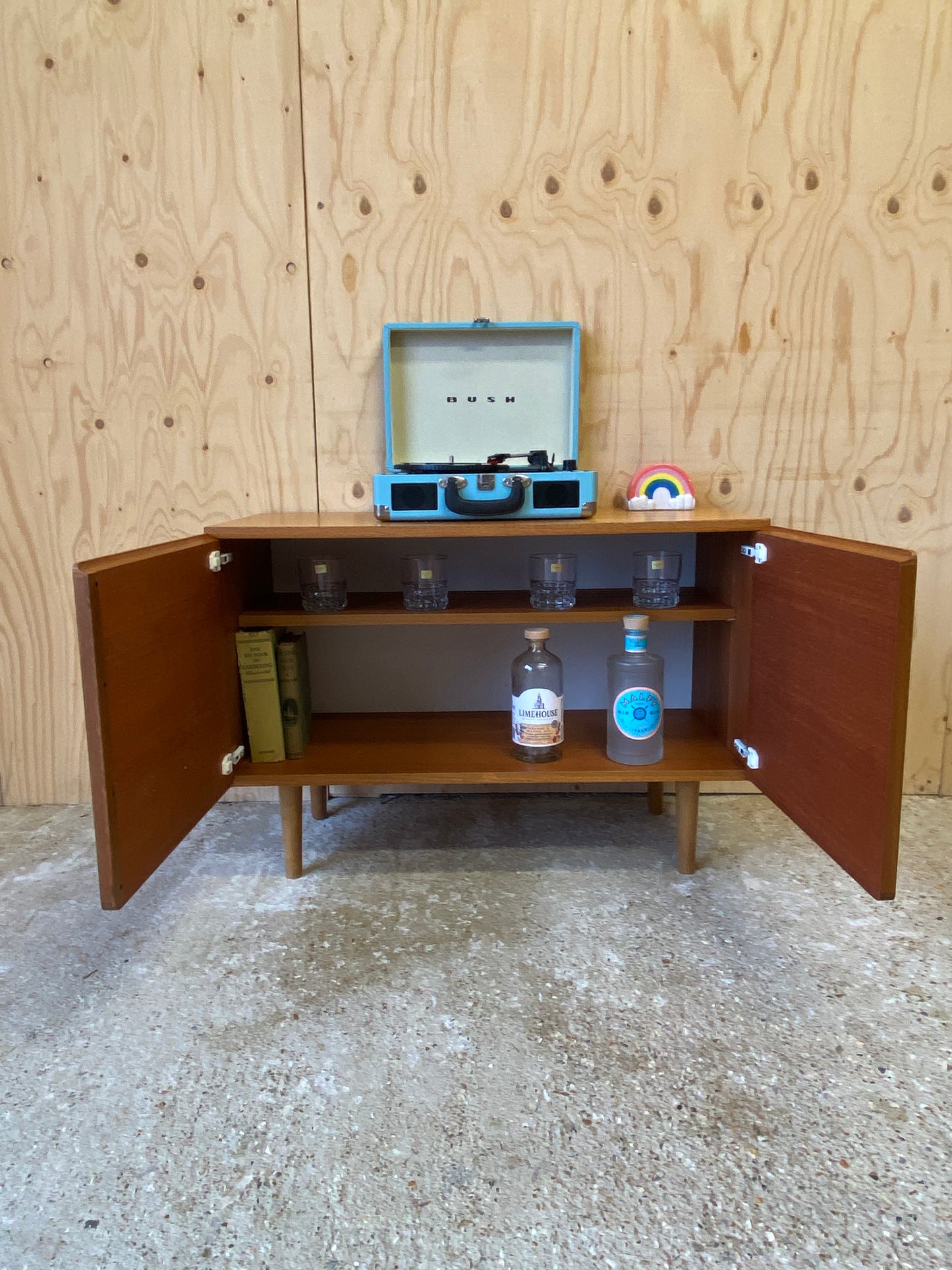 Retro Vintage Mid Century Record Cabinet by British makers Beaver & Tapley on Wooden Tapered Legs