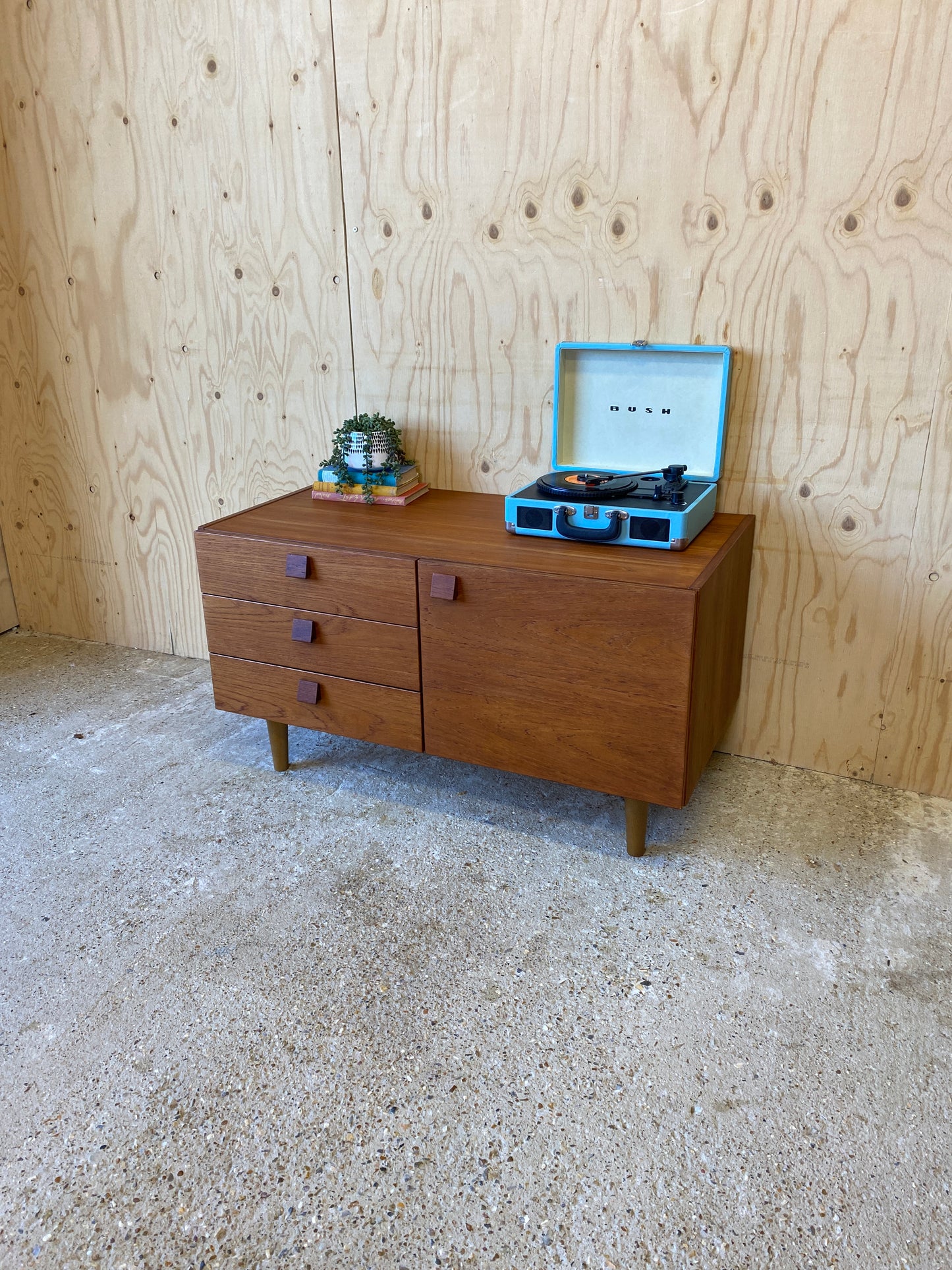 Vintage Retro Mid Century Sideboard by Danish Makers Domino Mobler on Wooden Tapered Legs