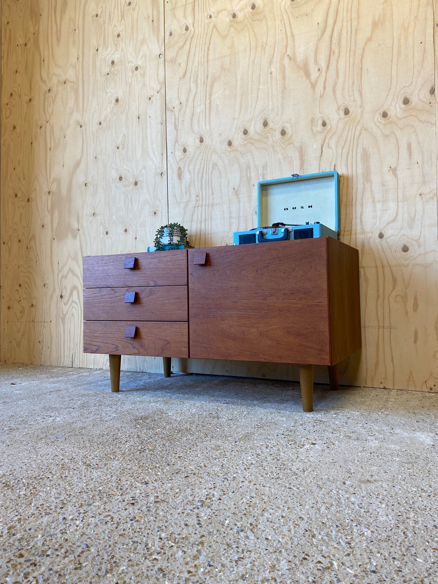 Vintage Retro Mid Century Sideboard by Danish Makers Domino Mobler on Wooden Tapered Legs