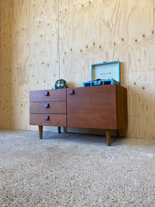 Vintage Retro Mid Century Sideboard by Danish Makers Domino Mobler on Wooden Tapered Legs