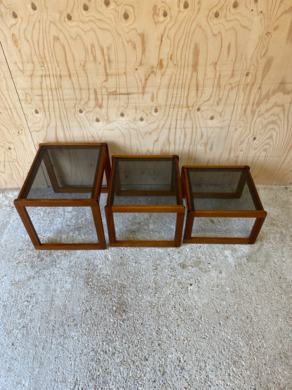 Vintage Nest of Tables with Smoked Glass by Sunelm