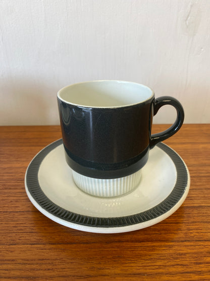 Poole Pottery Charcoal Cups & Saucers x 4