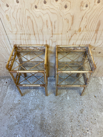 Retro Vintage Pair of Bamboo Bedside Tables