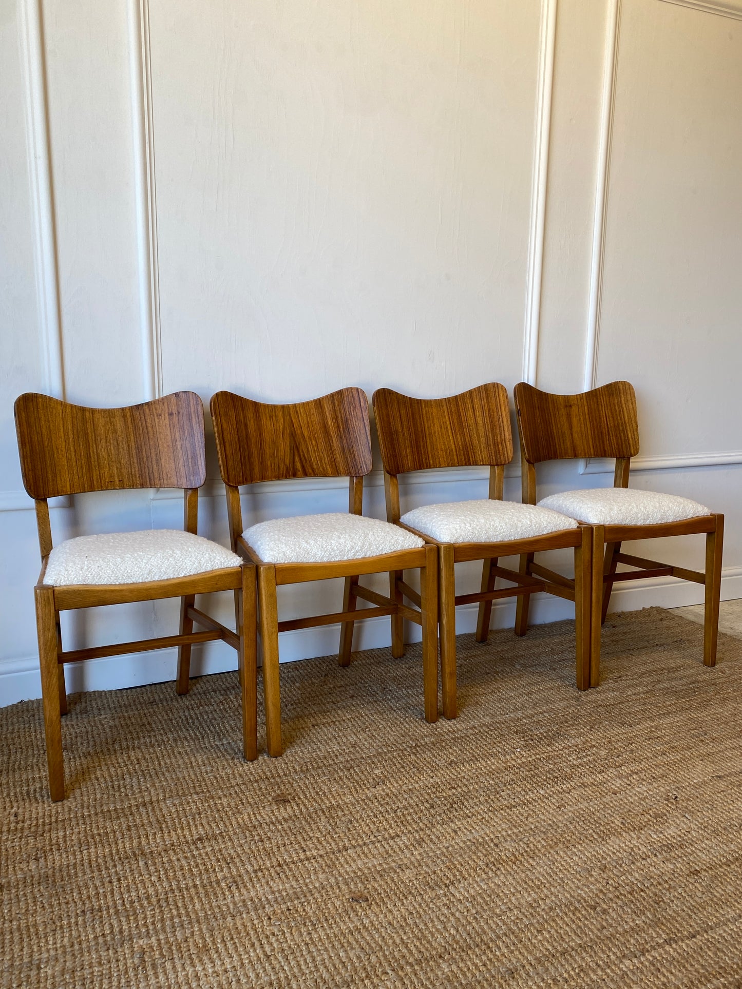Four Dining Chairs with Bouclé Seats