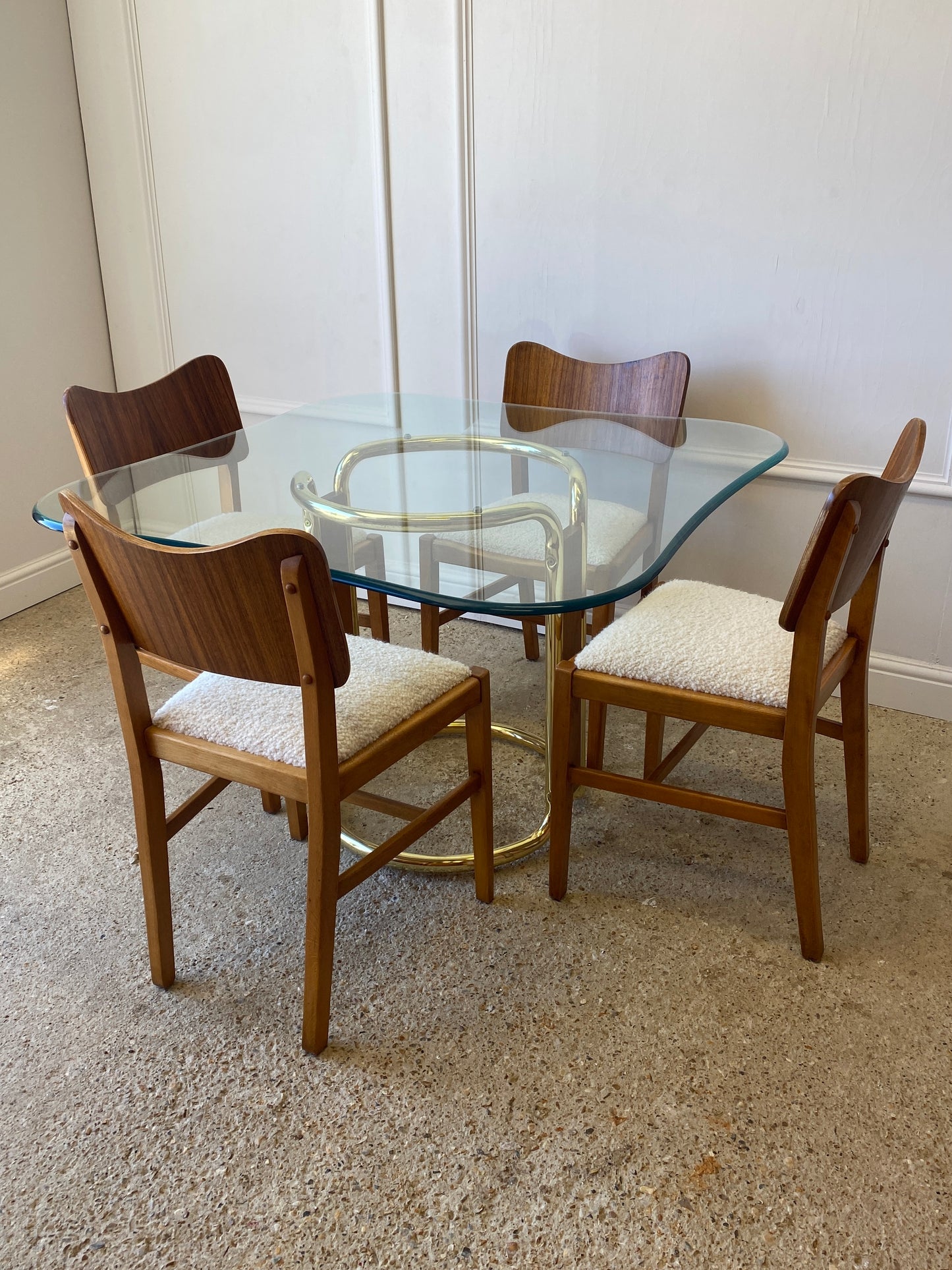 Glass Table With Brass & Teak Base