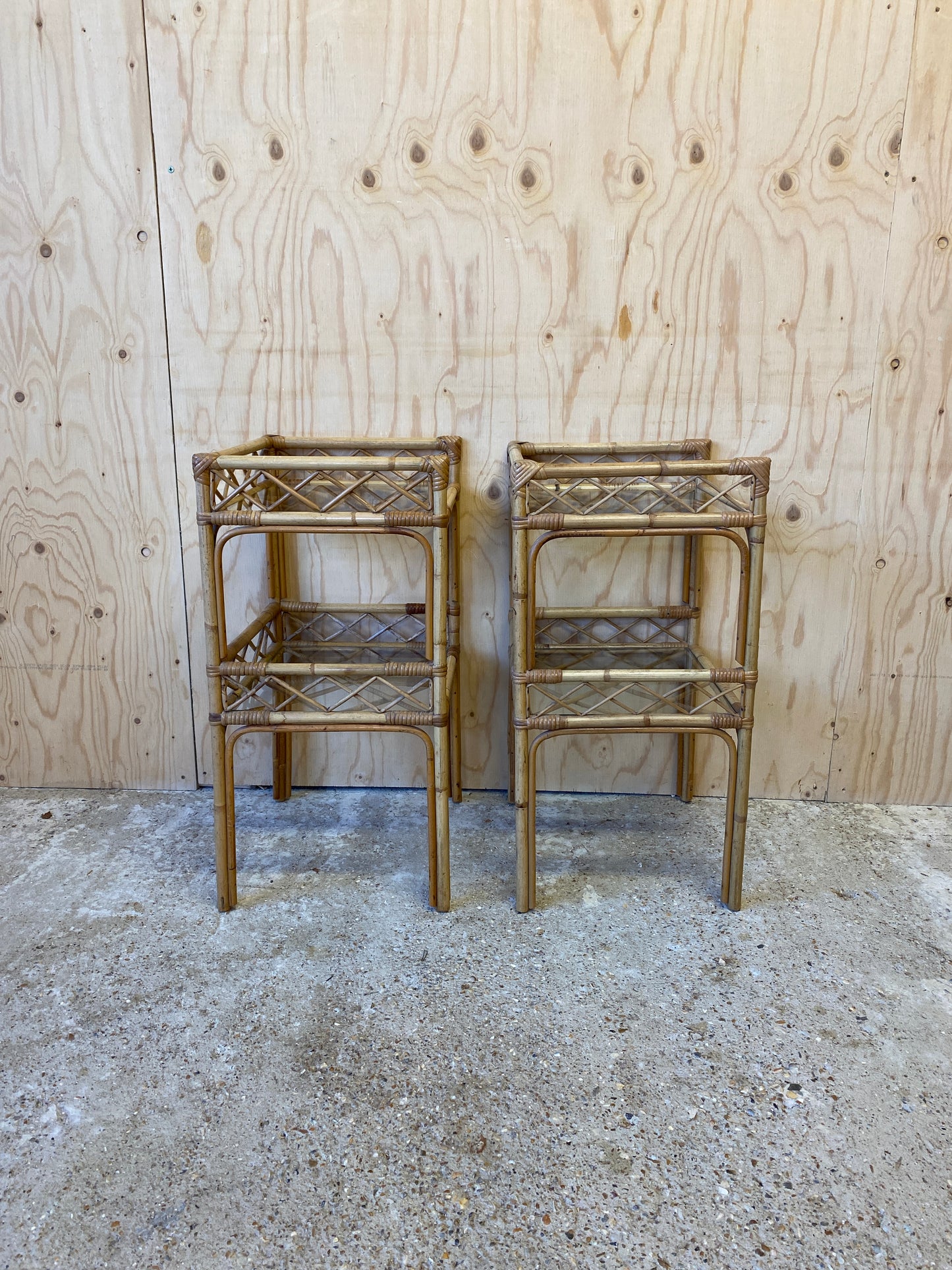 Retro Vintage Pair of Bamboo Bedside Tables