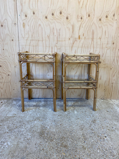 Retro Vintage Pair of Bamboo Bedside Tables