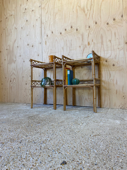 Retro Vintage Pair of Bamboo Bedside Tables