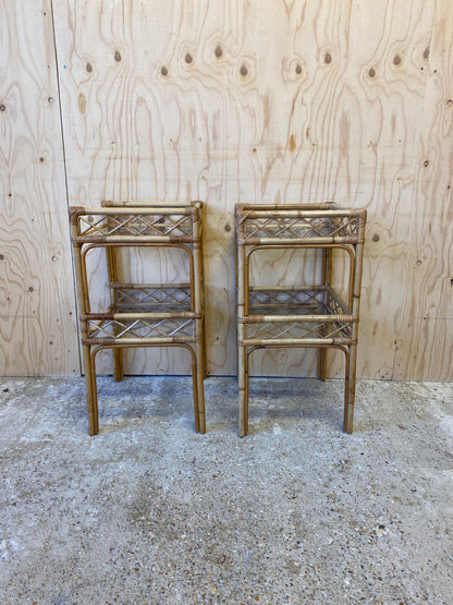 Retro Vintage Pair of Bamboo Bedside Tables