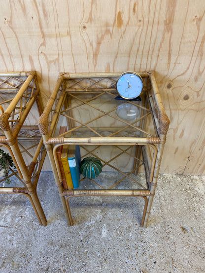 Retro Vintage Pair of Bamboo Bedside Tables