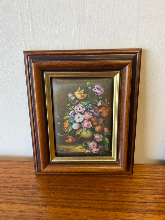 Pair of Vintage Framed Flower Paintings on Silk