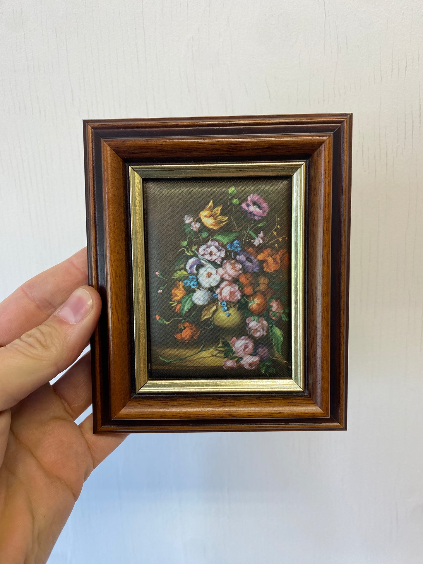 Pair of Vintage Framed Flower Paintings on Silk