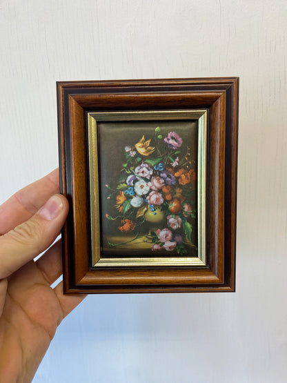 Pair of Vintage Framed Flower Paintings on Silk
