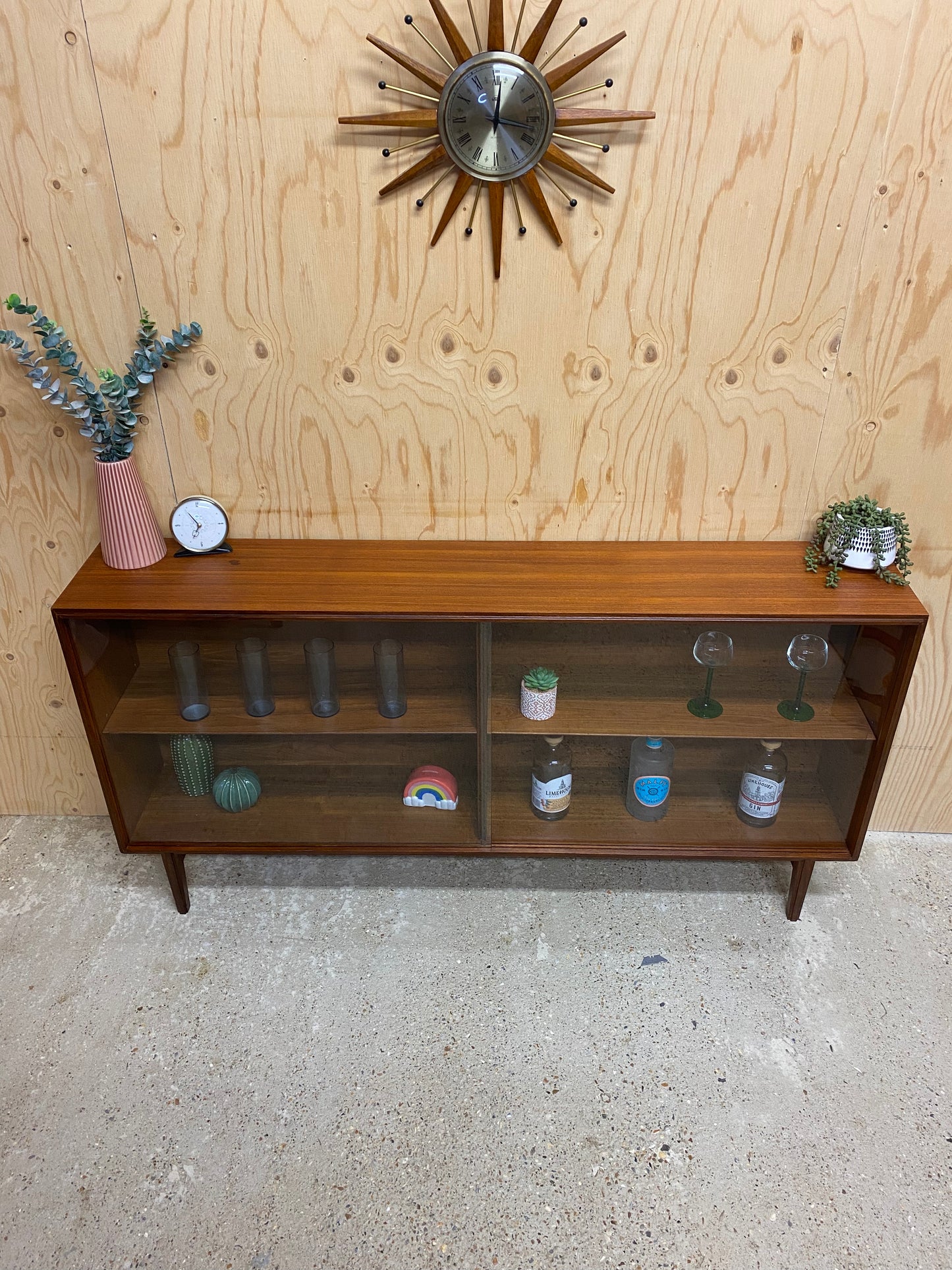 Mid Century Retro Vintage Cabinet with Glass Sliding Doors