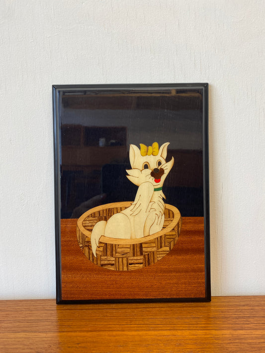 Vintage Inlaid Wood Marquetry of Cat from Sorrento