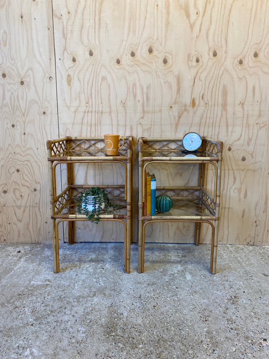 Retro Vintage Pair of Bamboo Bedside Tables