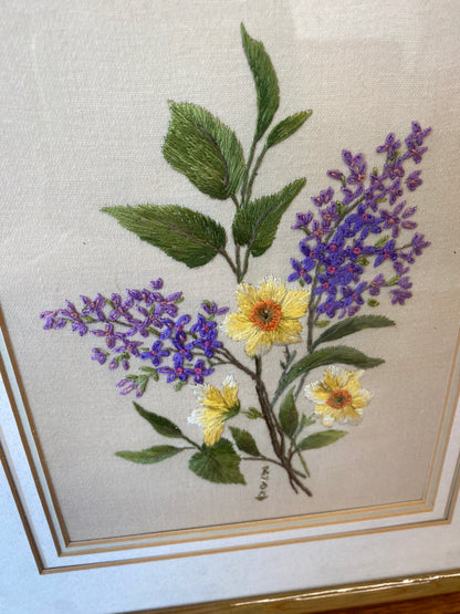 Vintage Framed Flower Embroidery