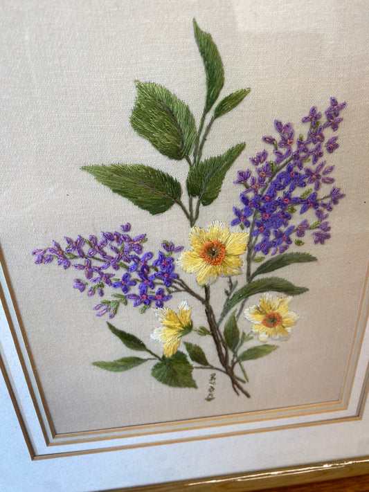 Vintage Framed Flower Embroidery