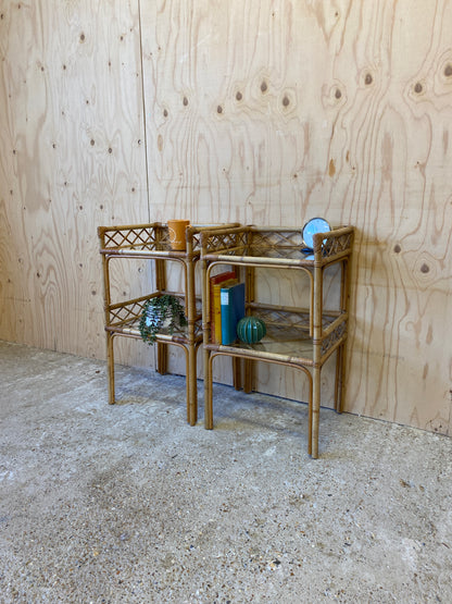 Retro Vintage Pair of Bamboo Bedside Tables