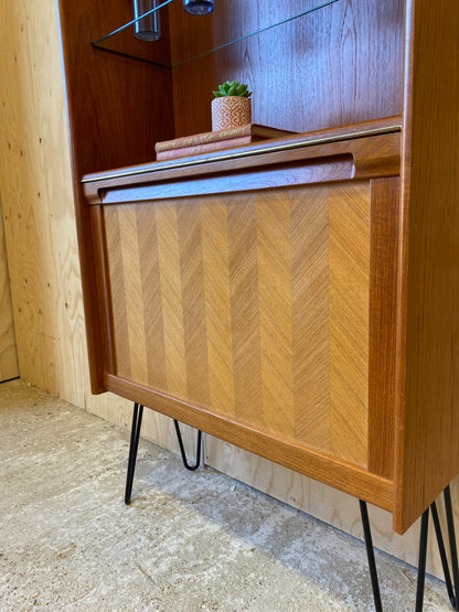 Mid Century Retro Vintage GPlan Chevron Drinks Cabinet on Black Hairpin Legs