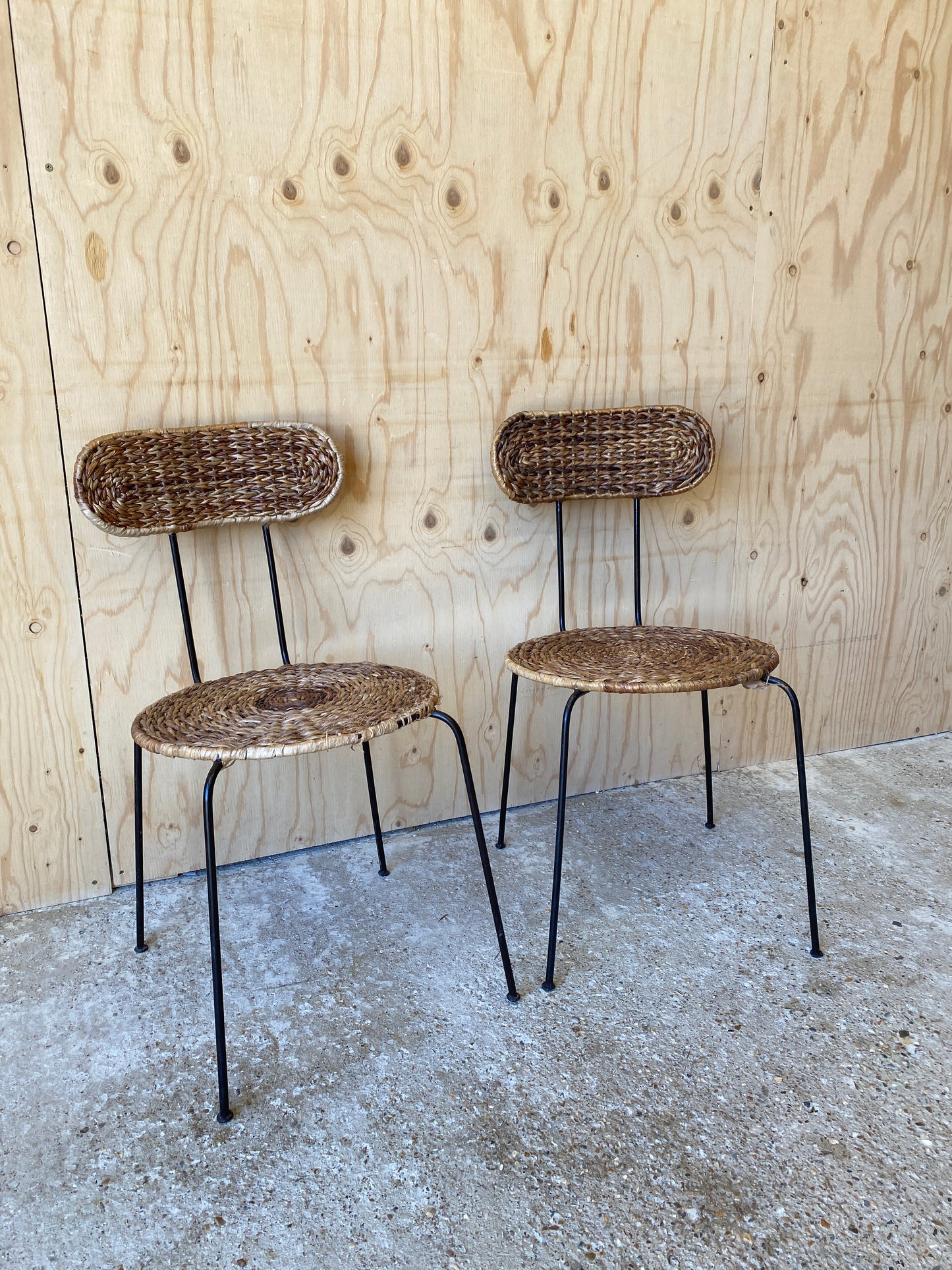 Vintage Pair of Wicker Wire Chairs