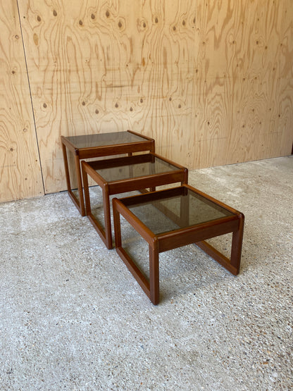 Vintage Nest of Tables with Smoked Glass by Sunelm