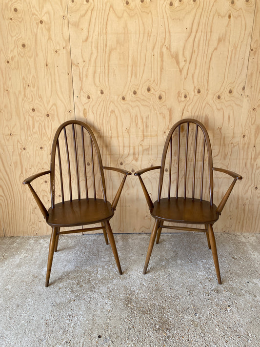 Mid Century Retro Vintage Pair of Ercol Quaker Carver Chairs