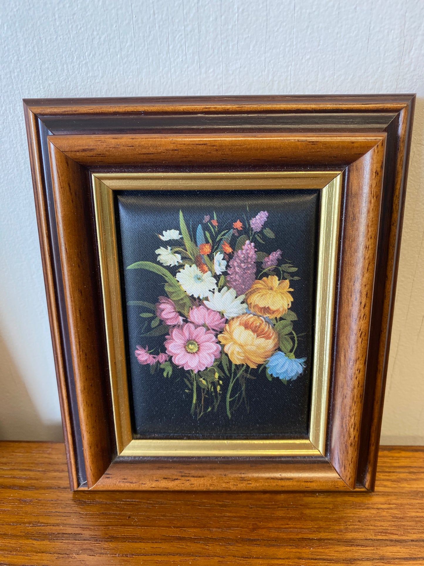 Pair of Vintage Framed Flower Paintings on Silk