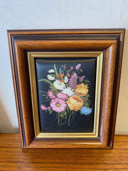 Pair of Vintage Framed Flower Paintings on Silk