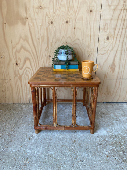 Vintage Nest of Parquetry Bamboo Tables