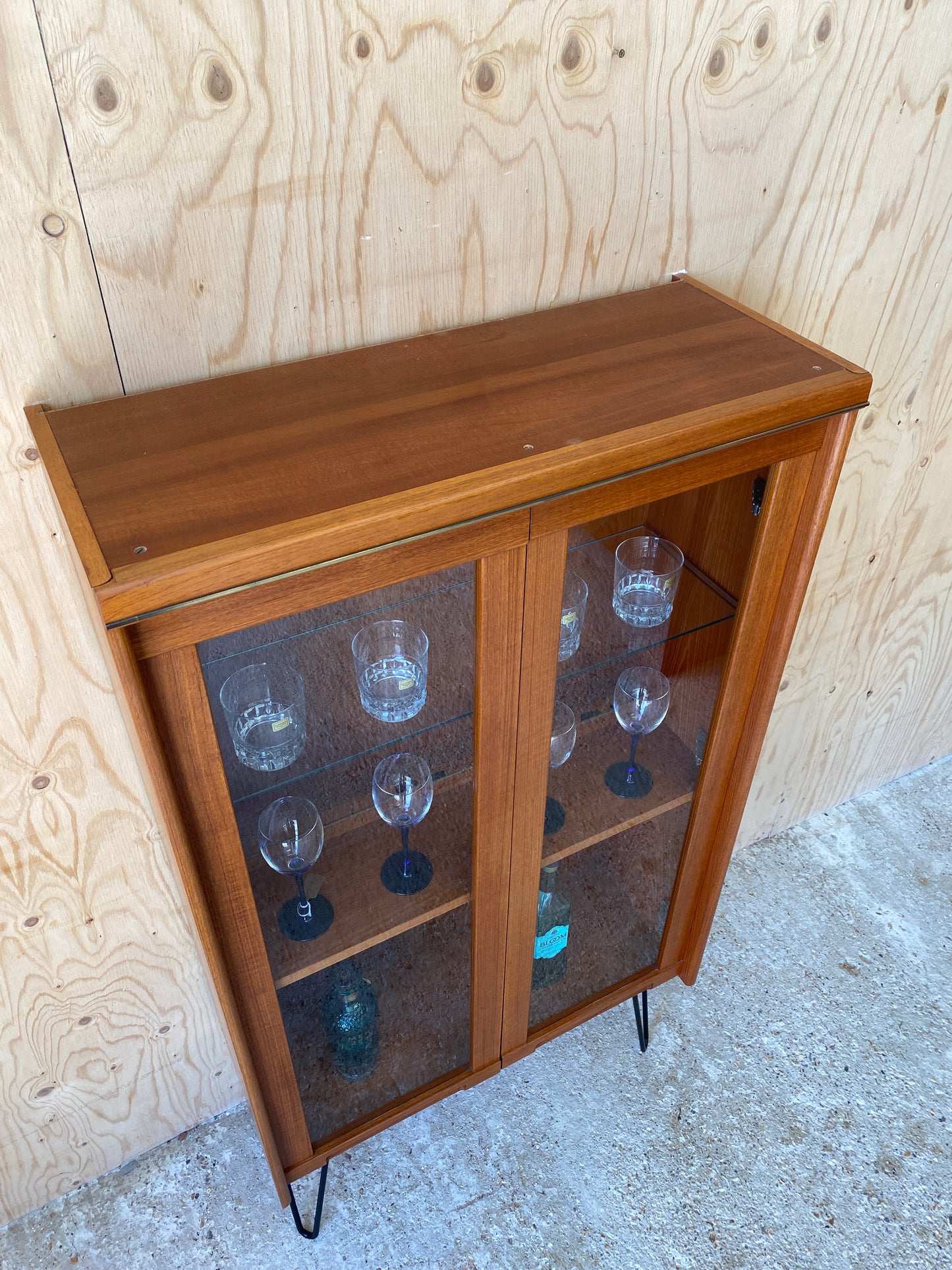 Vintage GPlan Chevron Drinks Cabinet on Hairpin Legs