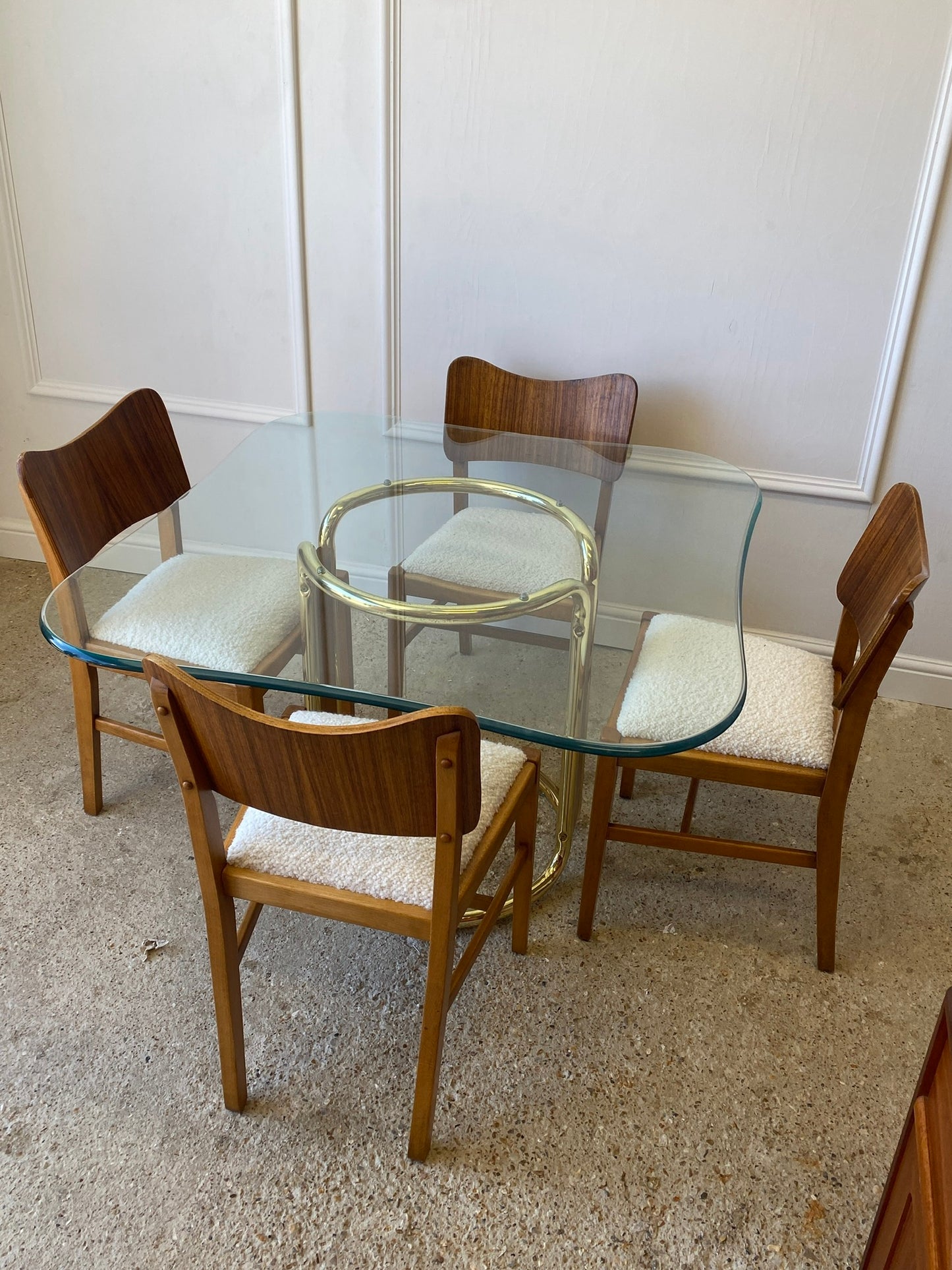 Glass Table With Brass & Teak Base