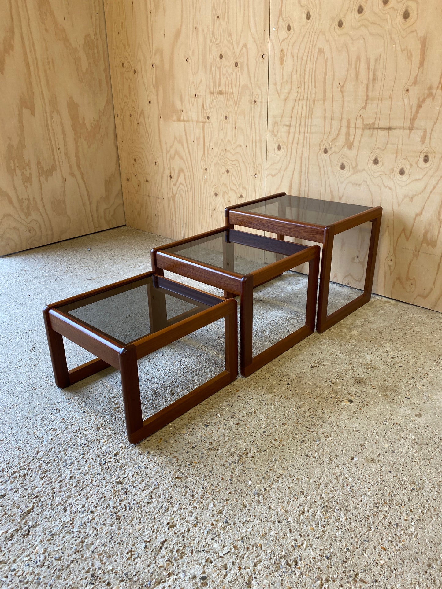 Vintage Nest of Tables with Smoked Glass by Sunelm