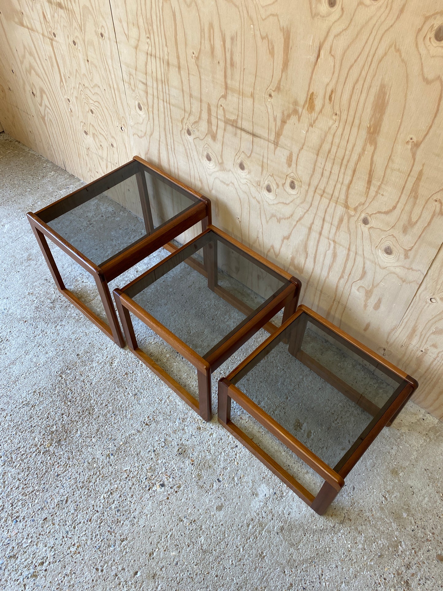 Vintage Nest of Tables with Smoked Glass by Sunelm