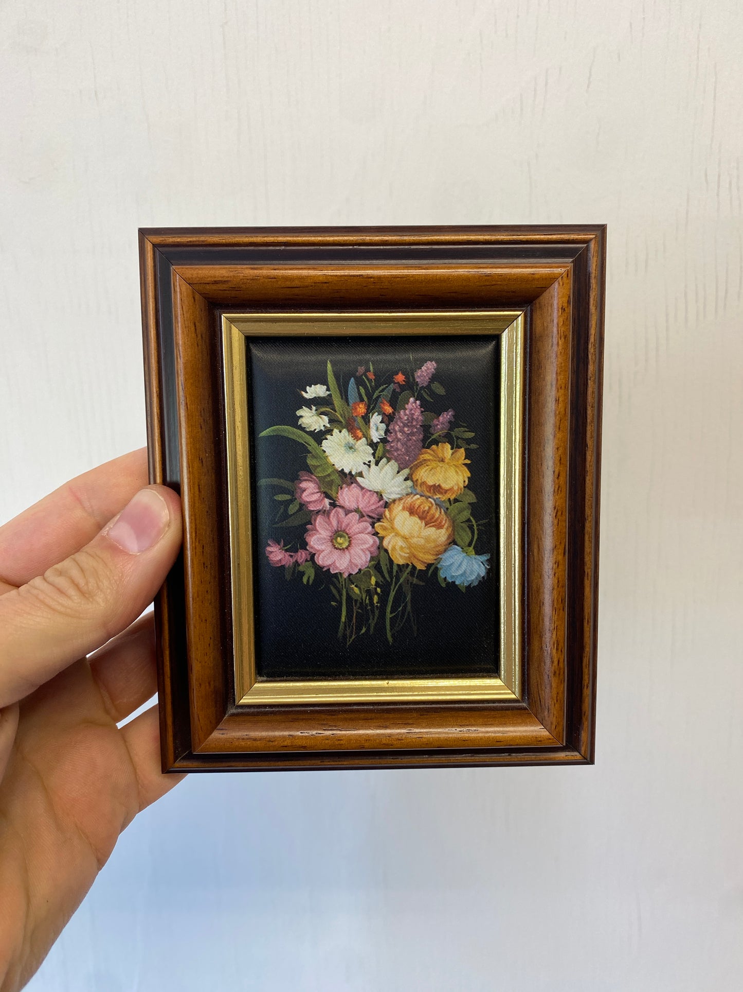 Pair of Vintage Framed Flower Paintings on Silk