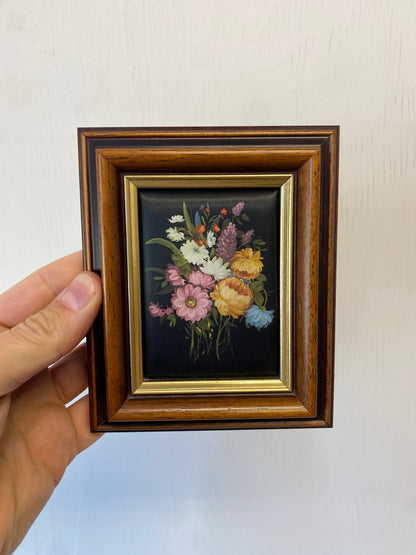 Pair of Vintage Framed Flower Paintings on Silk