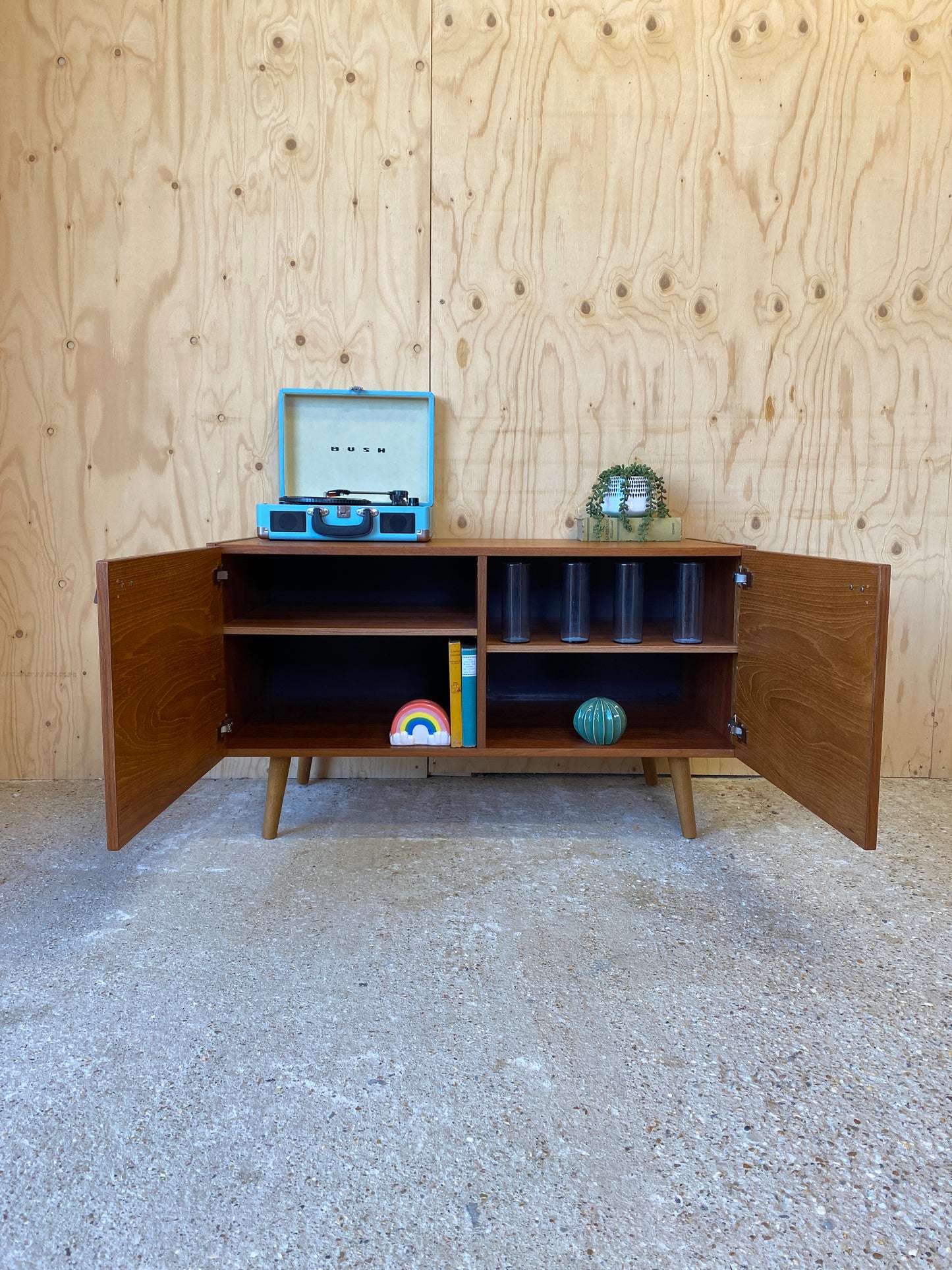 Vintage Retro Mid Century Sideboard by Danish makers Domino Mobler on Wooden Tapered Legs