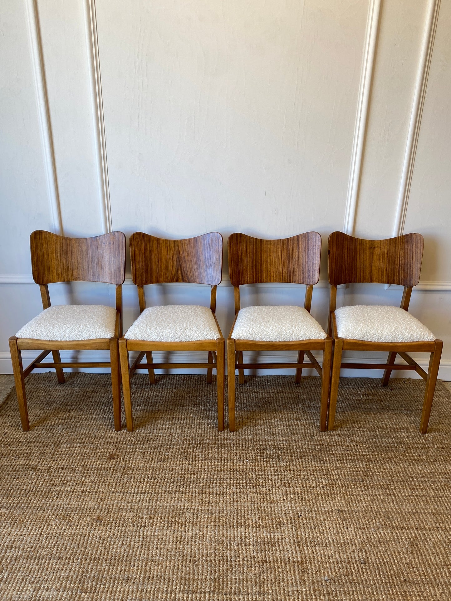 Four Dining Chairs with Bouclé Seats
