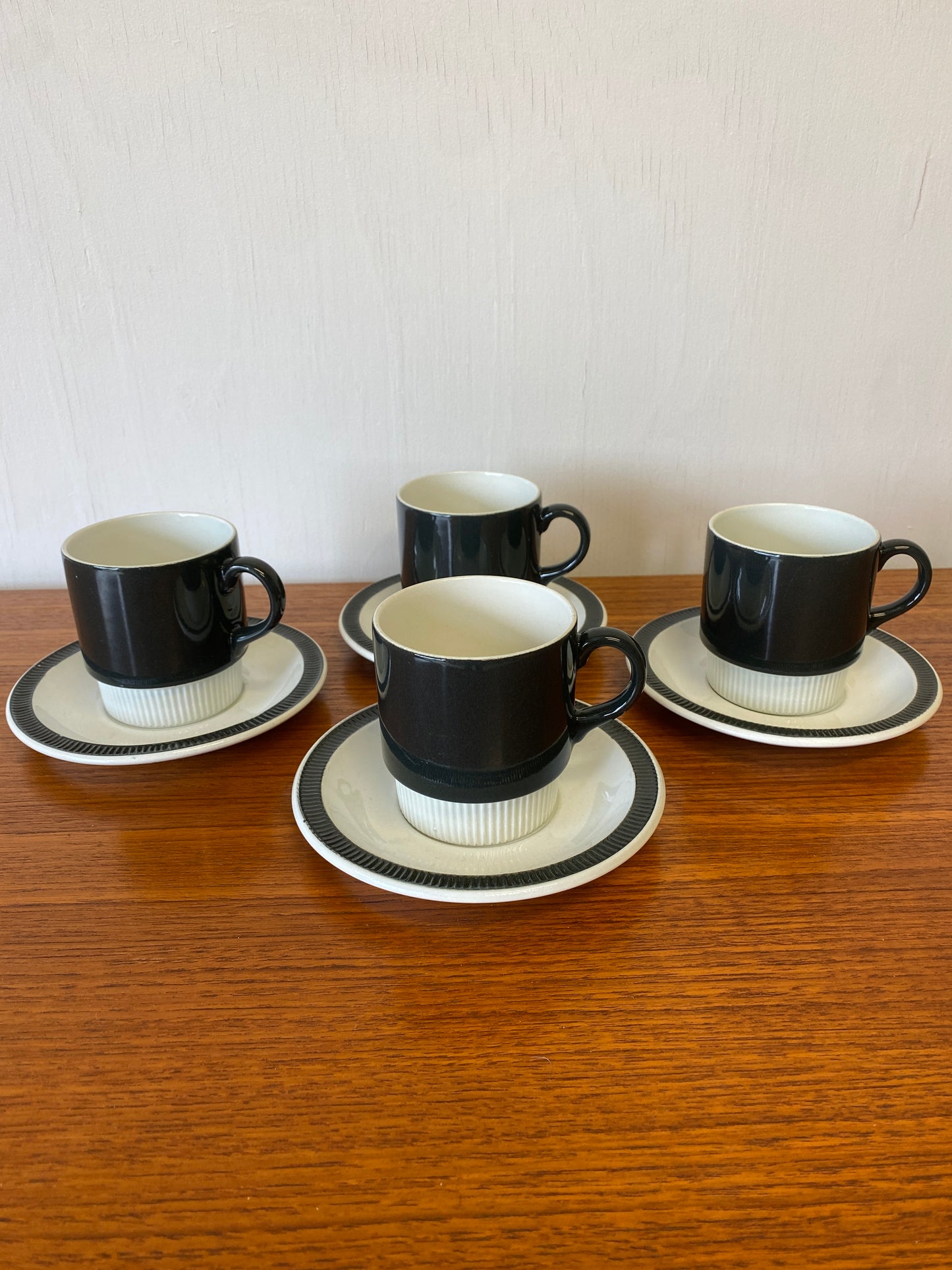 Poole Pottery Charcoal Cups & Saucers x 4