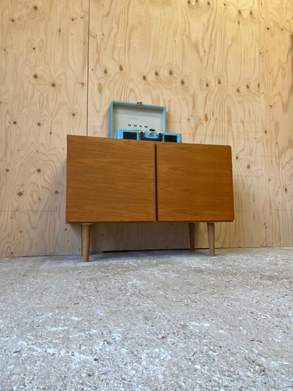 Retro Vintage Mid Century Record Cabinet by British makers Beaver & Tapley on Wooden Tapered Legs