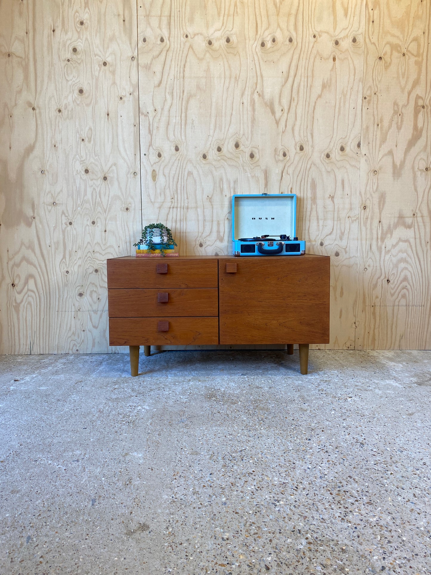 Vintage Retro Mid Century Sideboard by Danish Makers Domino Mobler on Wooden Tapered Legs