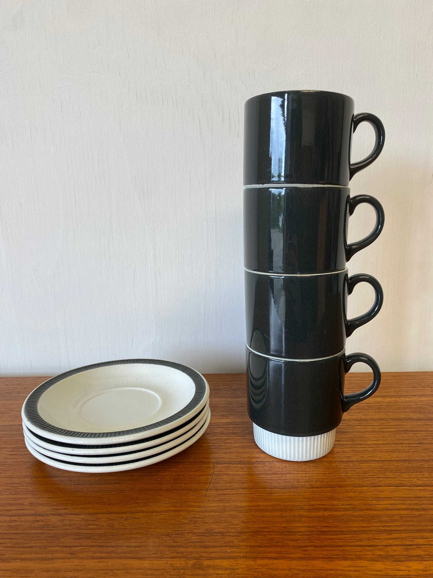Poole Pottery Charcoal Cups & Saucers x 4