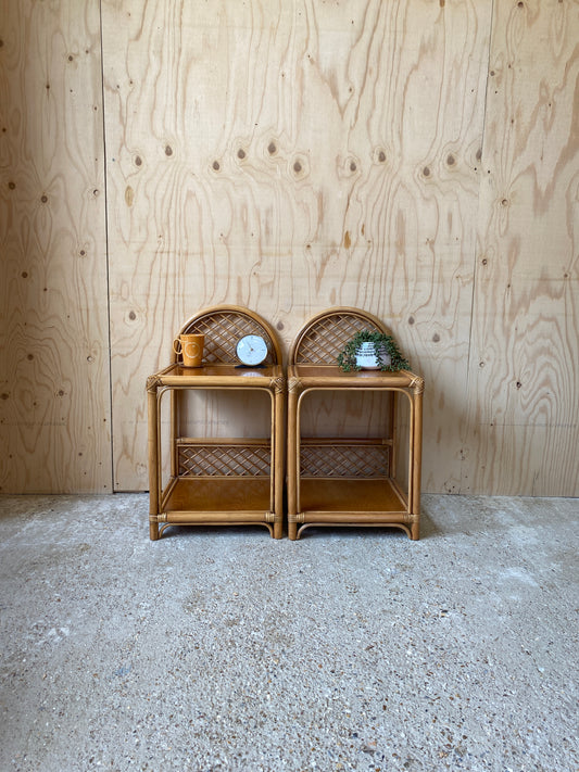 Retro Vintage Bamboo Bedside Tables